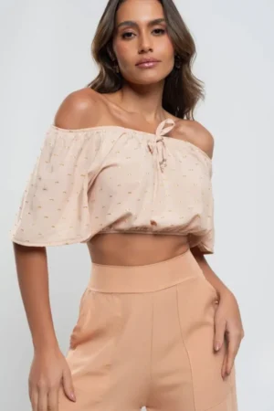 Cropped　blusa Ciganinha Lurex Salvatore Fashion